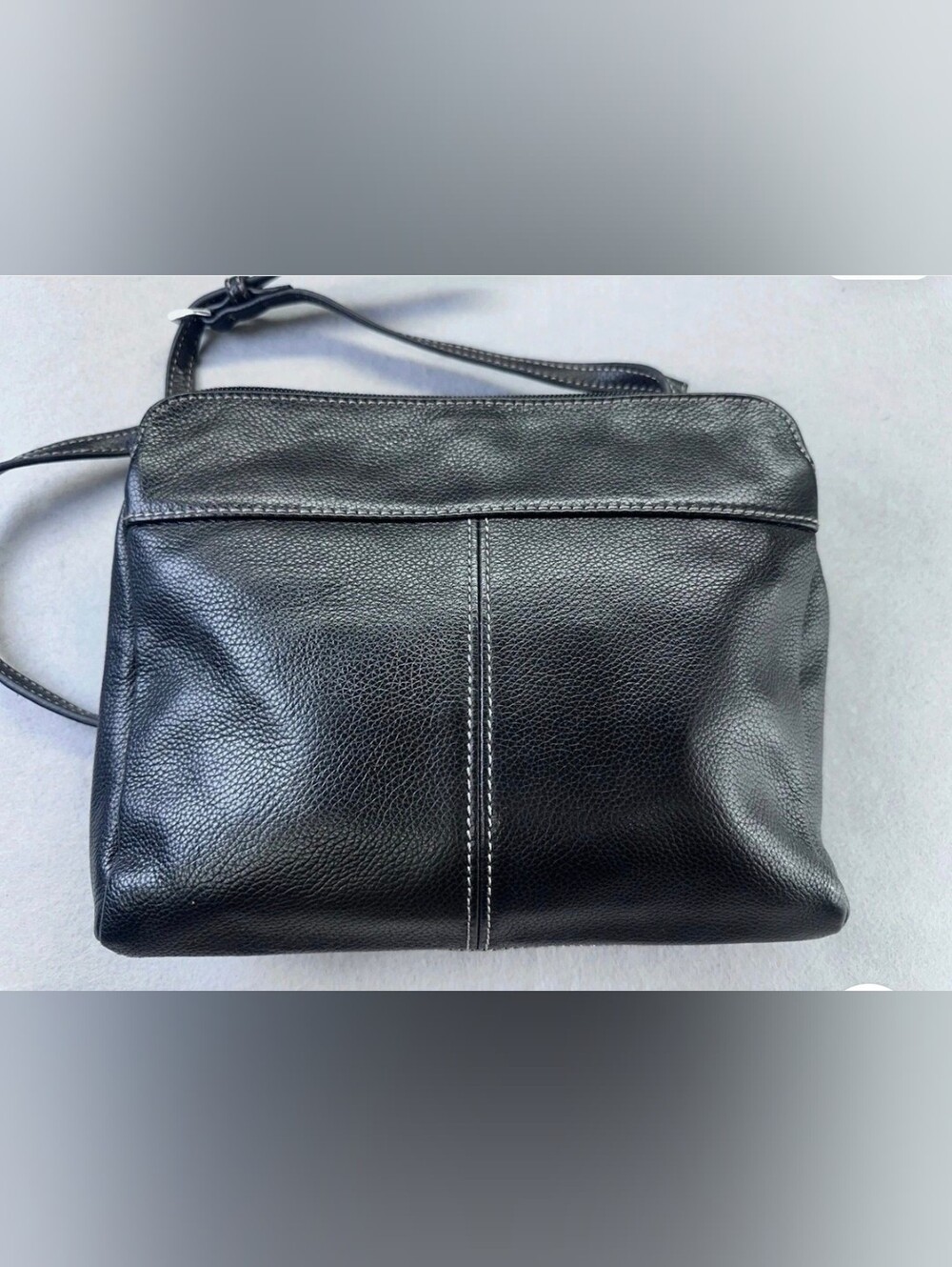 Tignanello Black Pebbled Leather Zip Closure Multi Pocket Shoulder Bag